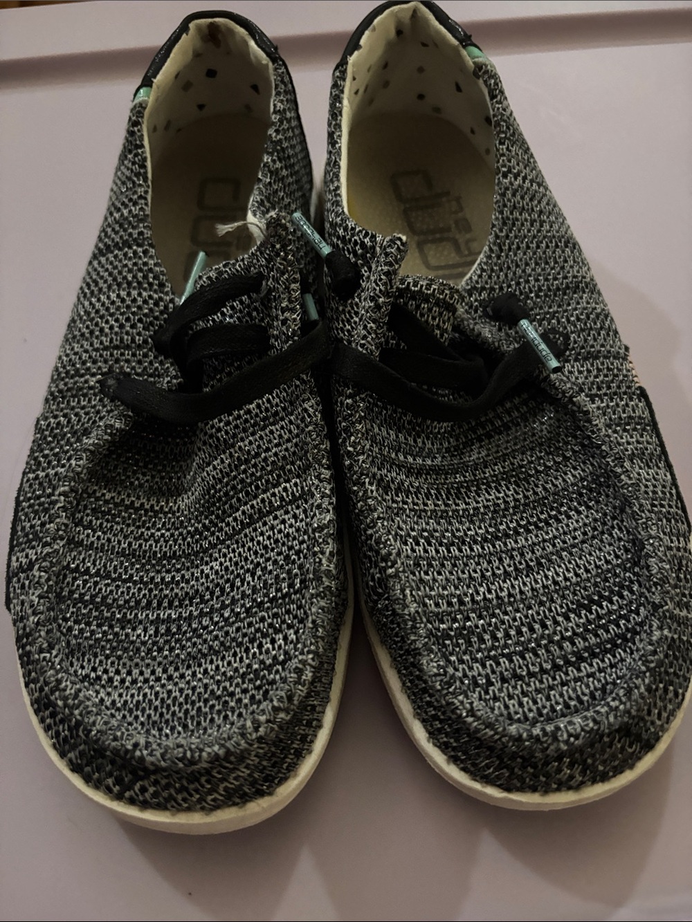 Hey Dude Women's Black Gray Knit Slip-On Loafers